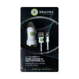 Cargador USB Dual de Auto Dracma Cable Iphone 1m
