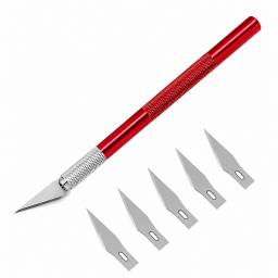 Trincheta Profesional Cortante de Aluminio + 5 Cuchillas Rojo