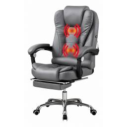 Silla Ejecutiva HTI Ergon�mica Cuero Apoyapies 2 Puntos de Masaje Gris