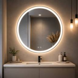 Espejo Redondo Led de Pared con Desempa�ador de 60 cm