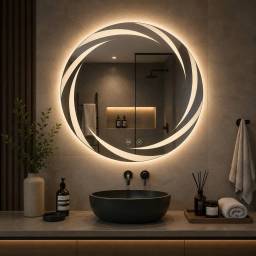 Espejo Redondo Led de Pared con Marco 70 cm con Desempa�ador