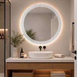 Espejo Redondo Led de Pared Tramado 60 cm con Desempa�ador