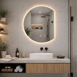 Espejo Redondo Led de Pared Medialuna 60 cm con Desempa�ador