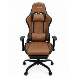 Silla Gamer Deep Ergon�mica de Cuero con Apoyapies Marr�n