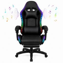 Silla Gamer HTI Ergon�mica Luces RGB Apoyap�es y Parlantes Negra