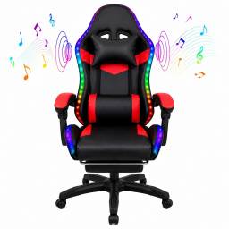 Silla Gamer HTI Ergon�mica Luces RGB Apoyap�es y Parlantes RojaNegra