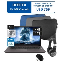 Notebook HP 250 G7, Core i3-1005G1, 4GB, 1TB, 15.6" HD + Funda + Mouse + XTH-630SV (Oferta)