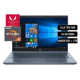 Notebook HP 15-cw1500la, AMD Ryzen 3 3300u, 16GB, 480SSD+1TB, 15.6" FHD, Win 10