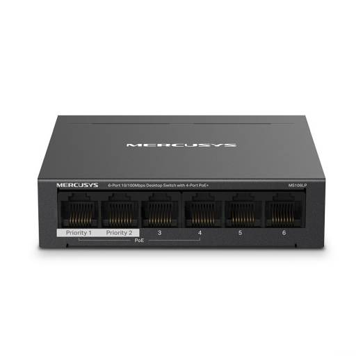 Switch Mercusys MS106LP 6 Puertos 10/100 4 PoE+ Carcasa Metlica