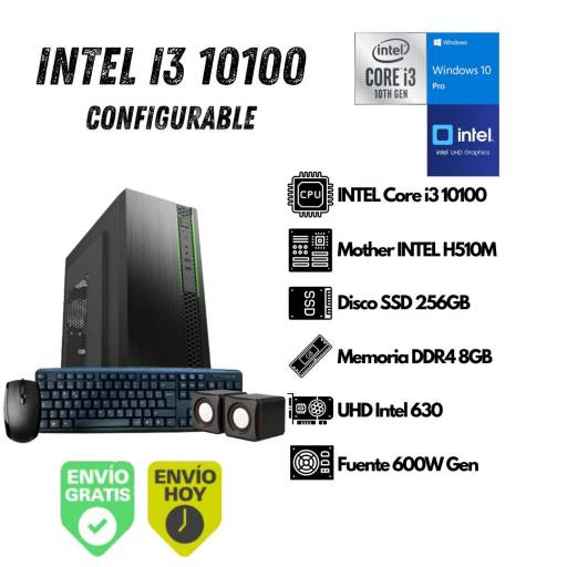 Equipo PC INTEL I3-10100 10ma Gen 8GB 256GB SSD (Configurable)