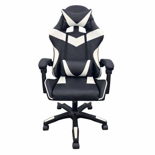 Silla Gamer HTI Ergon�mica Cuero Sint�tico Masaje Lumbar Blanca/Negra