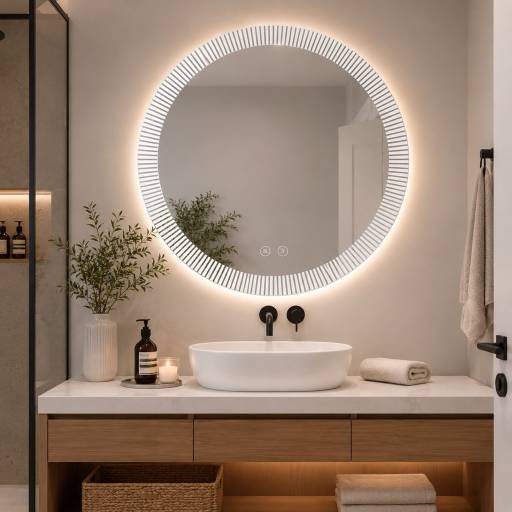 Espejo Redondo Led de Pared Tramado 60 cm con Desempa�ador