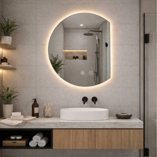 Espejo Redondo Led de Pared Medialuna 60 cm con Desempa�ador