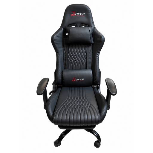 Silla Gamer Deep Ergon�mica de Cuero con Apoyapies Negra