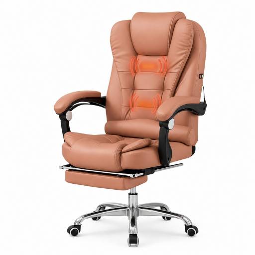 Silla Ejecutiva HTI Ergon�mica Cuero Apoyapies Y 2 Puntos de Masaje Marr�n