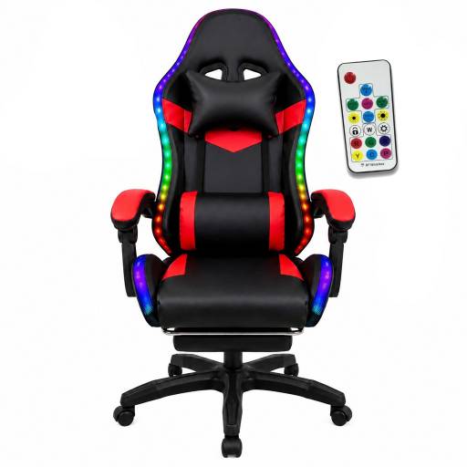 Silla Gamer HTI Ergon�mica con Luces RGB Apoyap�es Roja/Negra