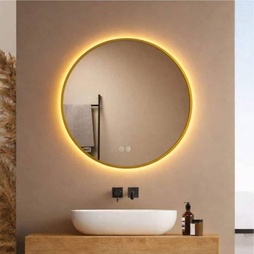 Espejo Redondo Led de Pared con Marco 60 cm con Desempa�ador