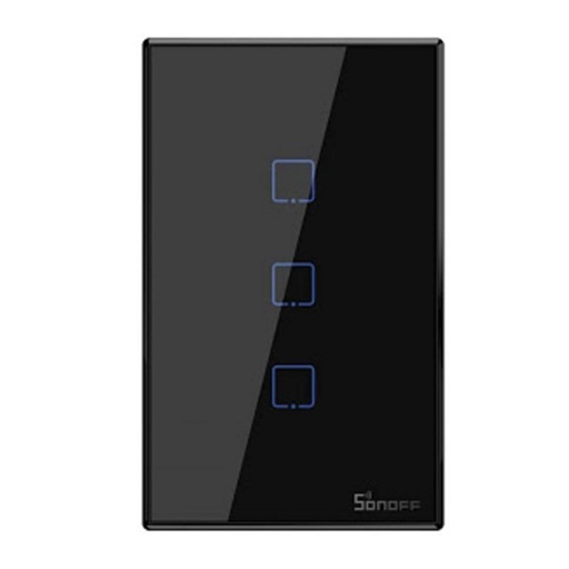 Interruptor Inteligente de Pared Sonoff de 3 Botones Wifi y RF T3US3C-TX Negro