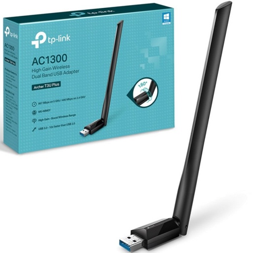 Adaptador Wifi USB TP-LINK Archer T3U Plus Dual Band AC1300 Alta Ganancia MU-MIMO