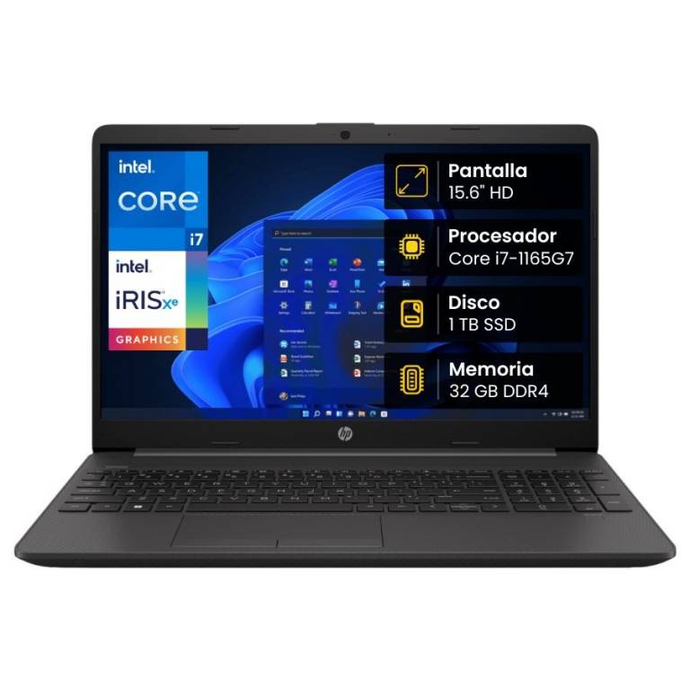 Notebook HP 250 G8, Core i7-1165G7, 32GB, 1TB SSD, 15,6 HD, Win 11 Pro