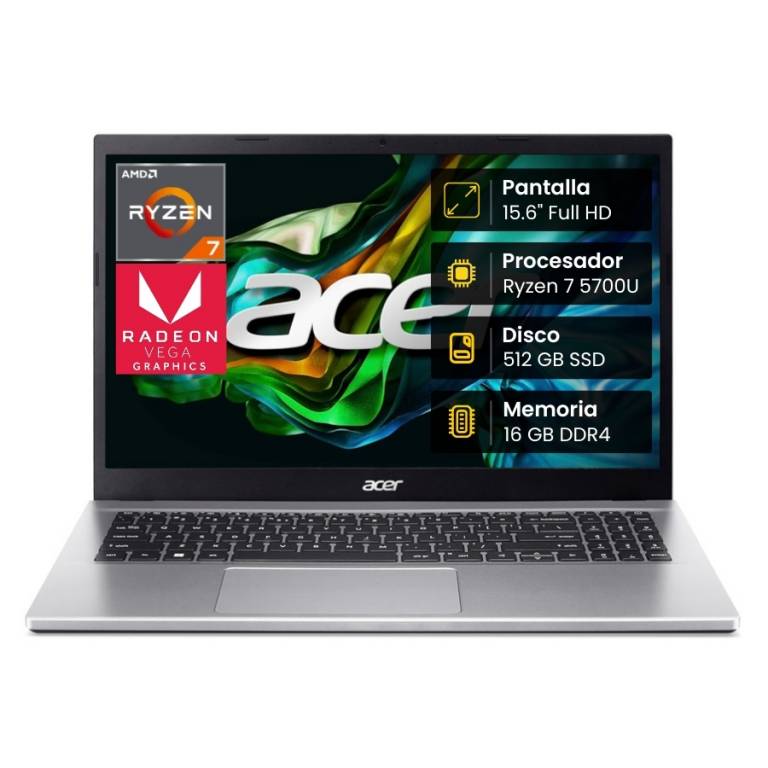 Notebook Acer Aspire 3 A315 Ryzen 7 5700U 16GB 512SSD 15.6 FHD Win 11