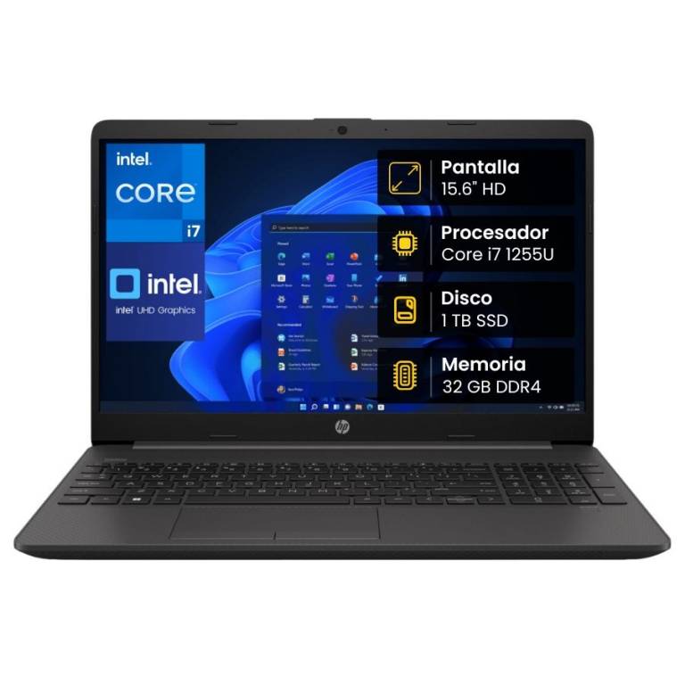 Notebook HP 250 G9 Core i7-1255U 32GB 1TB SSD 15.6 HD Win 11 Pro