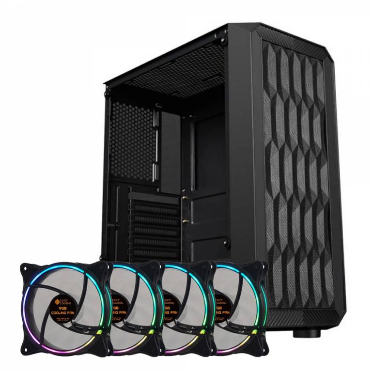 Gabinete Gamer Shot SUP-8322 Vidrio Templado  + 4 Fanes RGB (Sin Fuente) 
