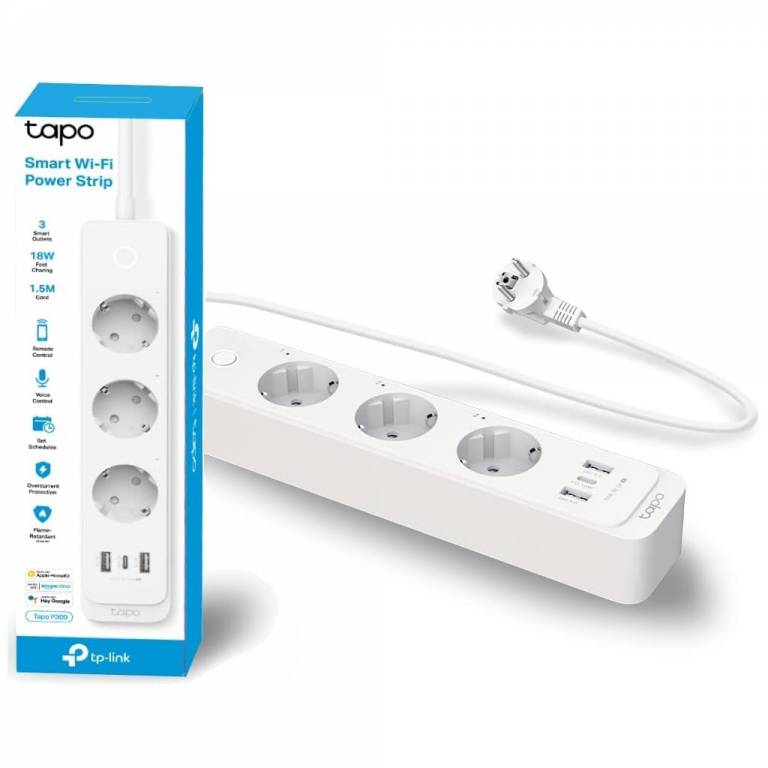 Zapatilla Inteligente TP-LINK Tapo P300 Wi-Fi 3 Schuko 1 USB-C 2 USB-A
