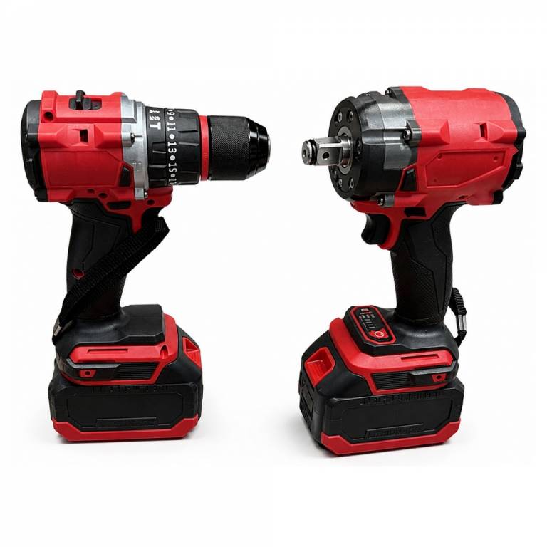 KIT Profesional de Taladro 13mm + Llave de Impacto con 2 Baterias y Malet�n