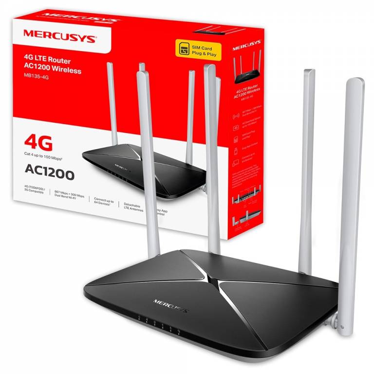 Router Wireless 4G LTE Mercusys MB135-4G Dual Band AC1200