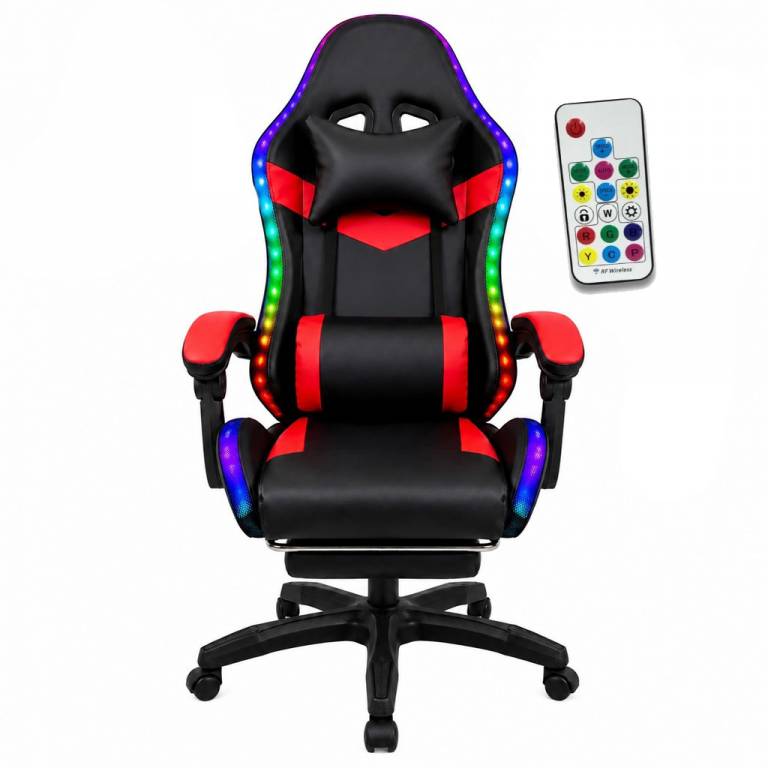 Silla Gamer HTI Ergon�mica con Luces RGB Apoyap�es Roja/Negra