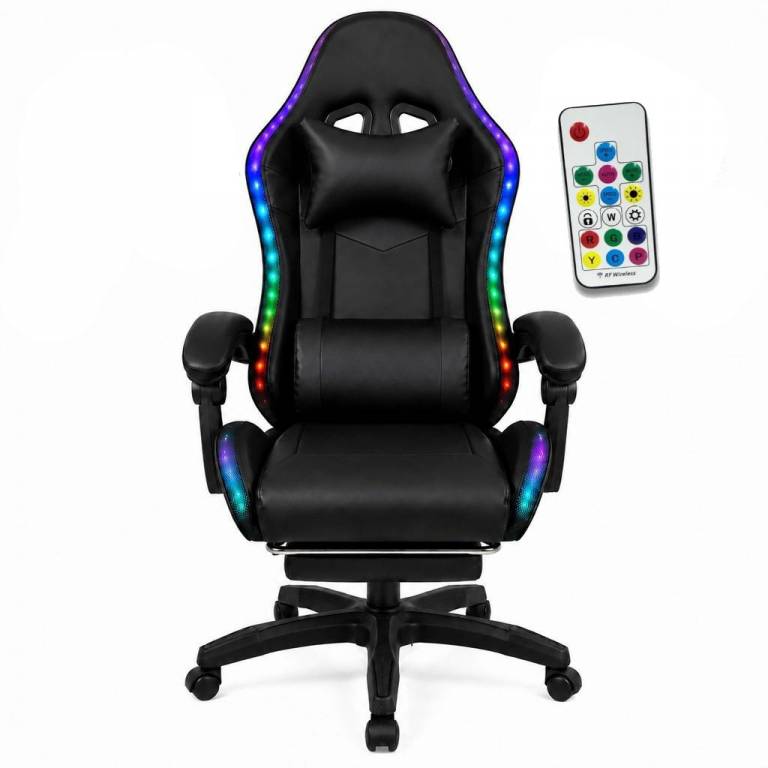 Silla Gamer HTI Ergon�mica con Luces RGB y Apoyap�es Negra
