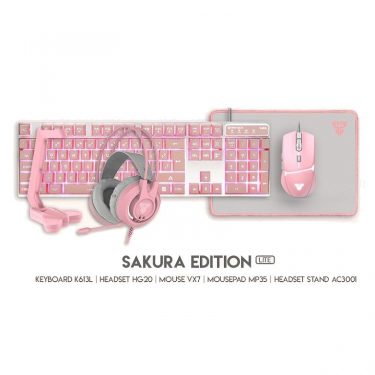 KIT Fantech Teclado K613L + Mouse VX7 + MousePad MP35 + Auriculares HG20 + Soporte AC3001 Sakura Edition