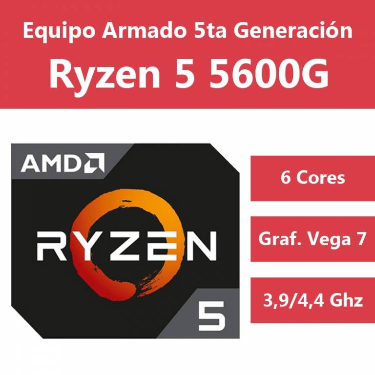 AMD Ryzen 5 5600G Vega 7 + Mother A520M (Configura tu PC)