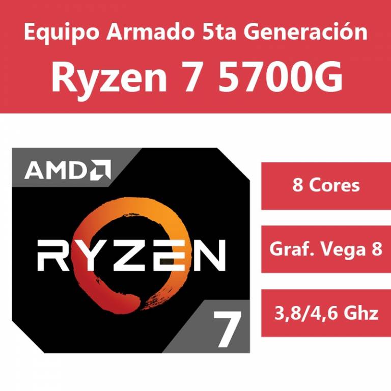 AMD Ryzen 7 5700G Vega 8 + Mother A520M (Configura tu PC)