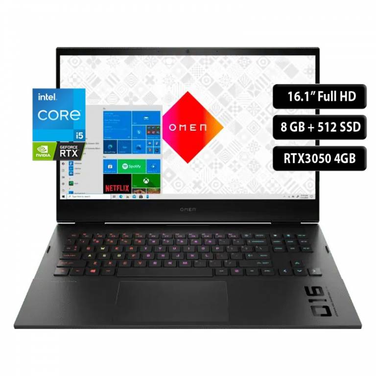 Notebook HP Omen 16-B0507LA, Core i5-11400H, 8GB, 512SSD, 16.1 FHD, RTX3050 4GB